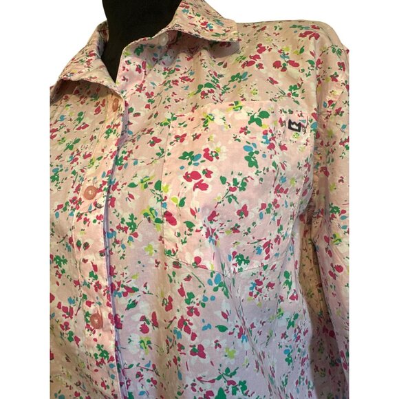 Crown & Ivy Womens Floral Button-Up Shirt S Pink Green Cotton - Picture 3 of 6